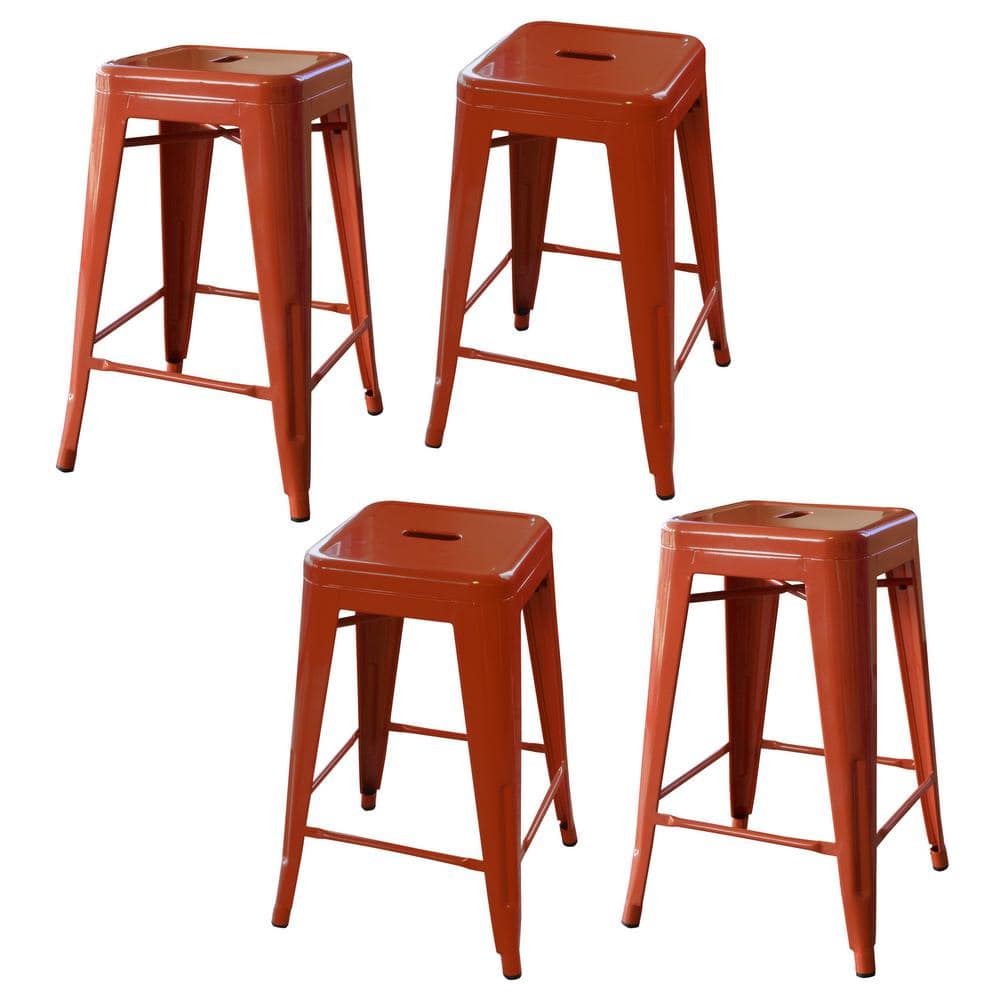 AmeriHome Loft Style 24 in. Stackable Metal Bar Stool in Orange (Set of 4)