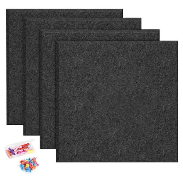 Afoxsos 12 x 12 Square Grey Felt Cork Board Tiles Self-Adhesive 1/2 Thick for School Home Office Crafts 4-Pack