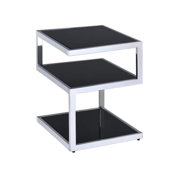 Acme Furniture Alyea End Table in Black Glass and Chrome 81848 