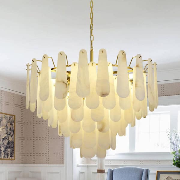 31.5 in. 16-Light Modern Round Alabaster Kitchen Island Chandelier, 6-Tier Luxury Large White Chandelier for Bedroom