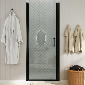 36 to 37-1/4 in. W x 72 in. H Pivot Swing Frameless Shower Door in Black with Clear Glass