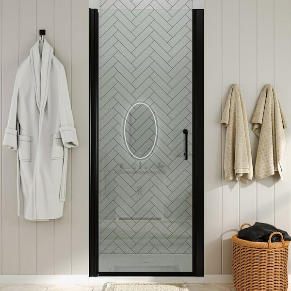 waterpar 36 to 37-1/4 in. W x 72 in. H Pivot Swing Frameless Shower Door in Black with Clear Glass