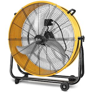 24 in. 3-Speed Air Circulation High-Velocity Industrial Drum Fan, Aluminum Blades and 360-Degree Adjustable Tilt Yellow