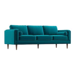 Hudson 86 in. W Square Arm Mid Century Modern Furniture Style Velvet Living Room Straight Couch in Teal Green