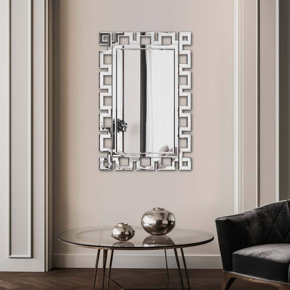 Silver 36 in. W x 24 in. H Large Decorative Rectangular Wall Mirror Modern 