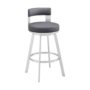 Lynof 38 in. Grey/Silver 30 in. Bar Stool with Faux Leather Seat