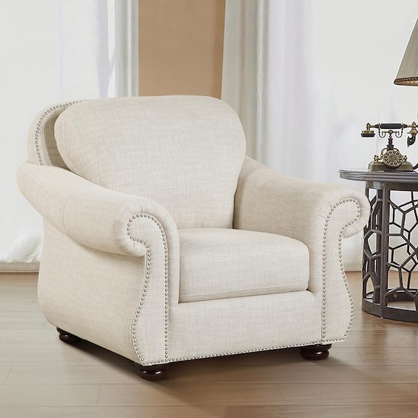Lazzara Beven Beige Textured Fabric Upholstery Arm Chair