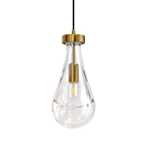 60-Watt 1-Light Bronze Shaded Luxury Raindrop Pendant with Teardrop Clear Glass Shade, No Bulbs Included