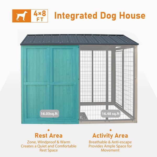 VEIKOUS 8 ft. x 4 ft. Outdoor Metal and Wood Large Dog House