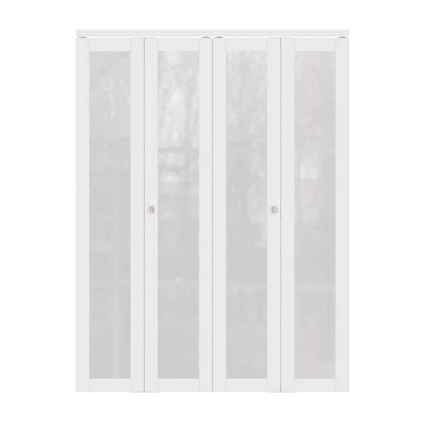 60 in. x 80 in. 1-Lite Frosted Glass Solid Core MDF White Finished Glass Closet Bifold Door with Hardware For Closet