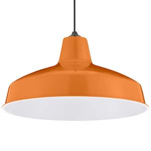 1-Light Orange Warehouse Pendant Light with Metal Shade