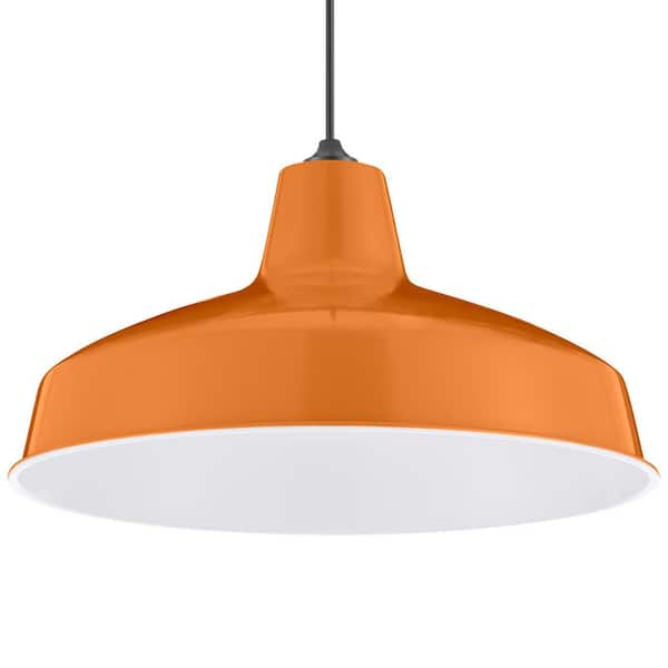 Hampton Bay 1-Light Orange Warehouse Pendant Light with Metal Shade