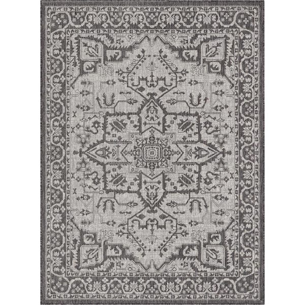 Well Woven Lia Celesine Persian Oriental Medallion Black 5 ft. 3 in. x 7 ft. 3 in. Indoor/Outdoor Area Rug