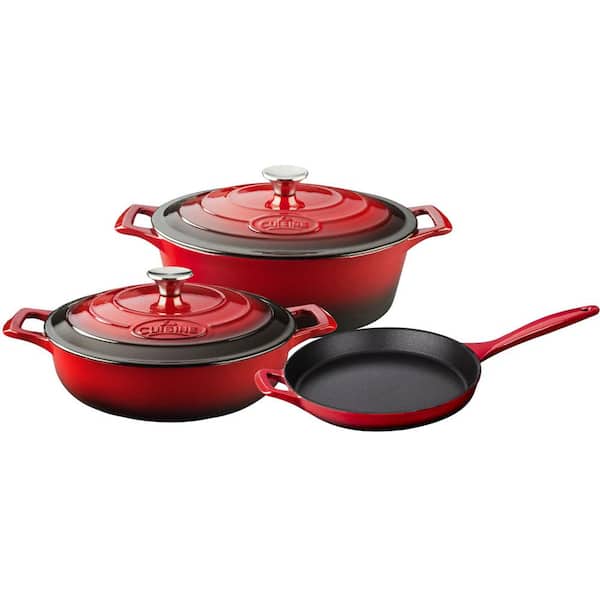 La Cuisine Range Collection 5-Piece Cast Iron Cookware Set in Red