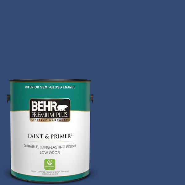 BEHR PREMIUM PLUS 1 gal. #S-H-580 Navy Blue Semi-Gloss Enamel Low Odor Interior Paint & Primer