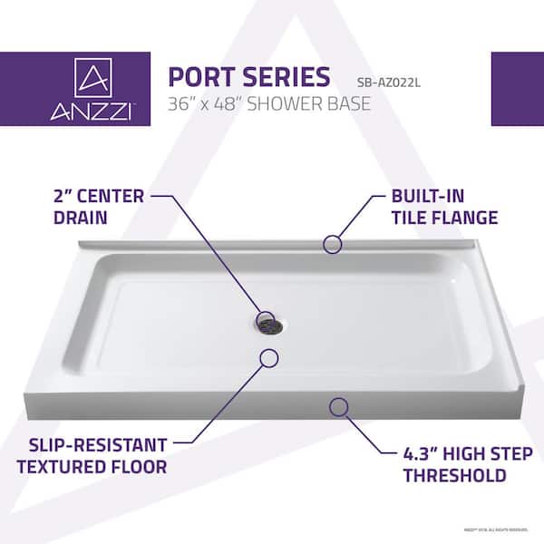 Port 36 in. x 48 in. Double Threshold Shower Base in White Port 36 in. x 48 in. Double Threshold Shower Base in White