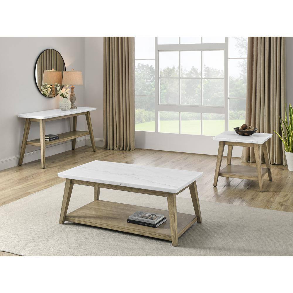 Vida 56" White Marble Top Console Table with Storage Shelf