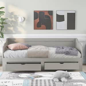 Gray Twin to King Daybed with Storage Drawers, Wood Extendable Daybed with Trundle, Kids Sofa Bed Frame