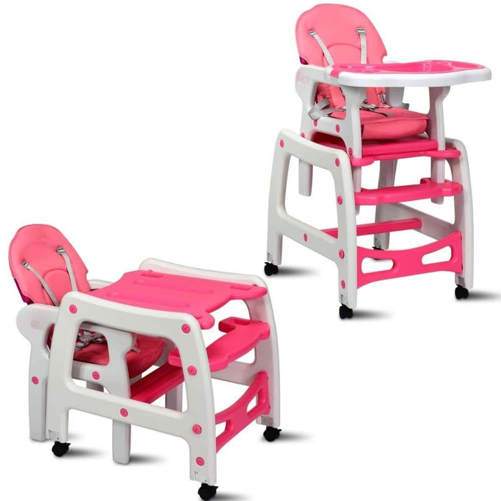 3 in 1 Baby High Chair Convertible Rocking Table Set PE PP 5 Point Harness 4 Universal Wheels 6 Months-8 Yr