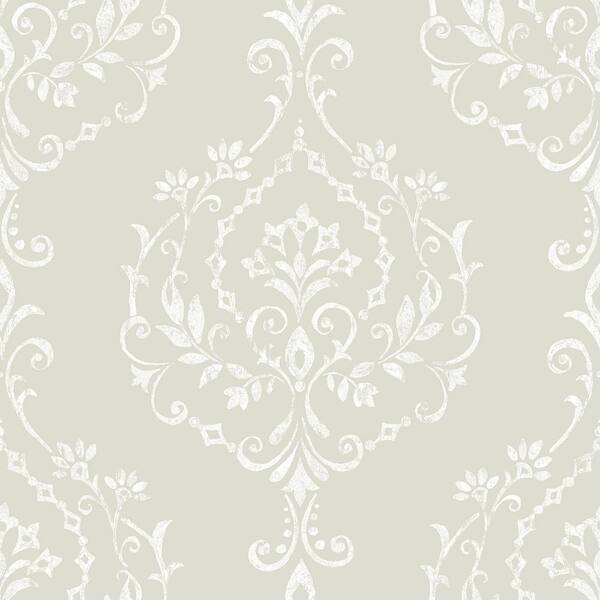 RoomMates Grey Taupe New Damask Vinyl Peel and Stick Matte Wallpaper