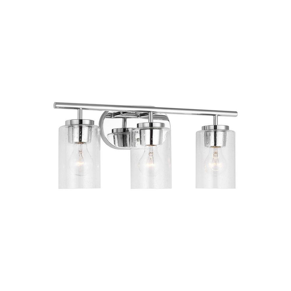 Chrome Clear Seeded Glass 3-Light Dimmable Vanity Fixture