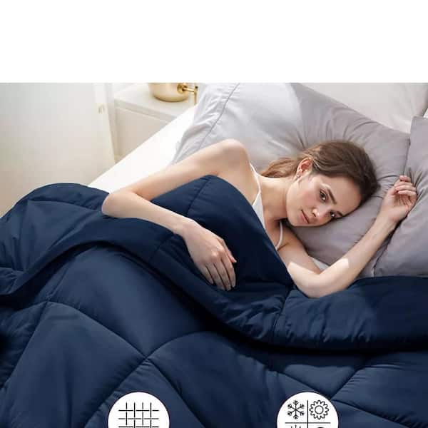 Lux Decor Ultra-Soft All-Season Twin Down Alternative Comforter Duvet Insert with Corner Tabs-Navy