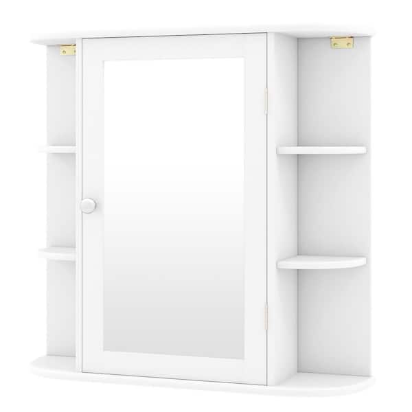 26 in. W x 25 in. H Rectangular MDF Medicine Cabinet with Mirror and 6 Open Storage Shelves in White