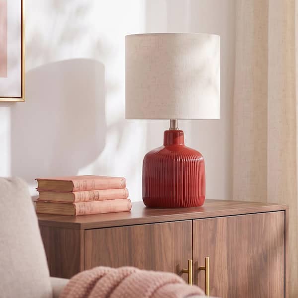 KAWOTI 17.5 in. Red Glossy Contemporary Ceramic Table Lamp for