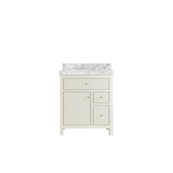 Sonoma 30 in. Single Sink Freestanding Alabaster Bath Vanity with Carrara Marble Top
