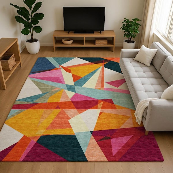 Mayfield Premium Machine Washable Abstract AMF1666 Ivory 10 ft. x 14 ft. Area Rug