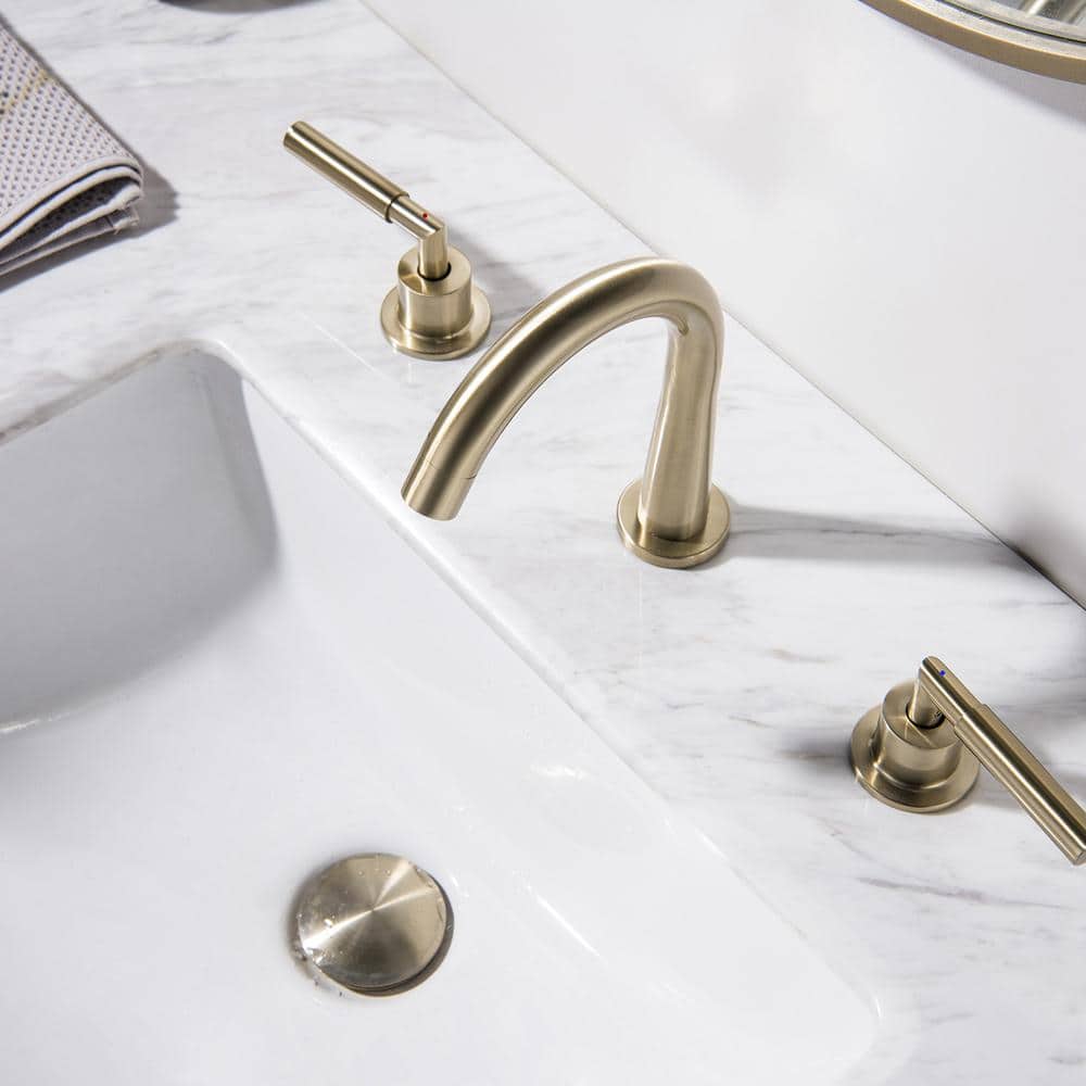 Brushed Gold Solid Brass Widespread Bathroom Faucet