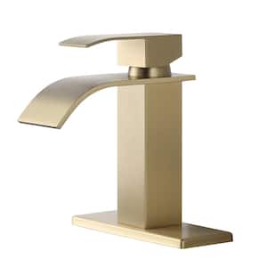 4 in. Center set Single Handle High Arc Bathroom Sink Faucet with Drain Kit Included in Brushed Gold