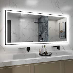 72 in. W x 32 in. H Wall Anti-Fog Dimmable Backlit Dual LED Bathroom Vanity Mirror in Matte Black