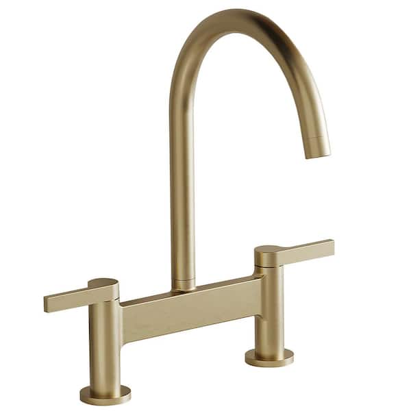 Unbranded Double Handle Bridge Kitchen Faucet in Brushed Gold