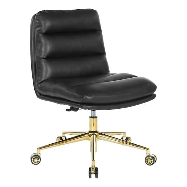 OSP Home Furnishings Legacy Office Chair in Deluxe Black Faux Leather with Gold Finish Base