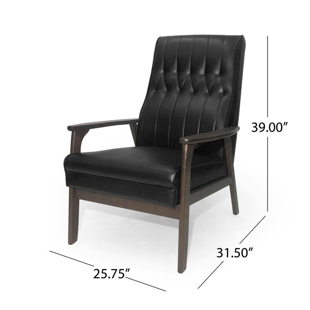 Matte Black Square Arm Faux Leather Accent Chair