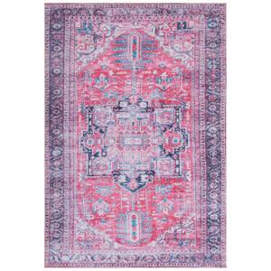 Serapi Navy/Red 8 ft. x 10 ft. Machine Washable Border Floral Area Rug