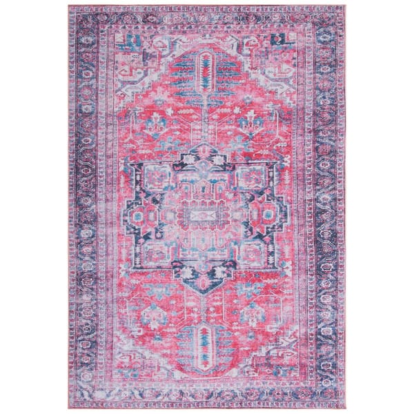 SAFAVIEH Serapi Navy/Red 9 ft. x 12 ft. Machine Washable Border Floral Area Rug