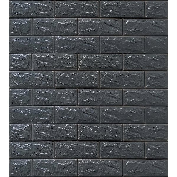 Dundee Deco Falkirk Jura II 1/3 in. 28 in. x 30 in. Peel and Stick Charcoal Faux Bricks PE Foam Decorative Wall Paneling (5-Pack)