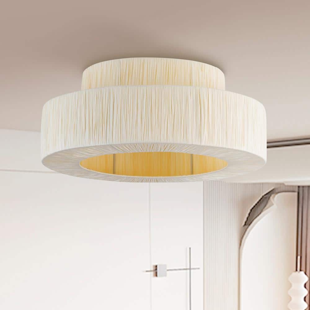 Collision 17.7 in. 1-Light White Paper Farmhouse Flush Mount Lighting Bedroom Ceiling Lights Fixtures price history on PriceWatchPro