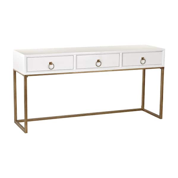 Titan Lighting 63 in. Gloss White/Gold Standard Rectangle Wood Console Table with Drawers