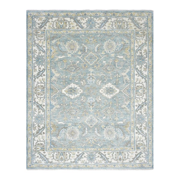 Solo Rugs Winston Oushak Light Blue 9 ft. x 12 ft. Traditional Floral Handmade Area Rug