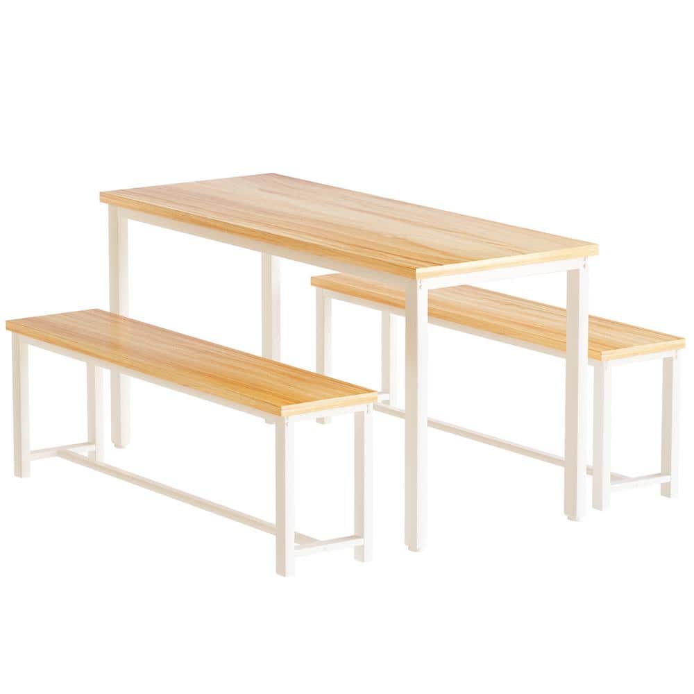 Dora 3-Piece Rectangle Beige Wood Top Dining Room Table Set (Seats 4-to 6)