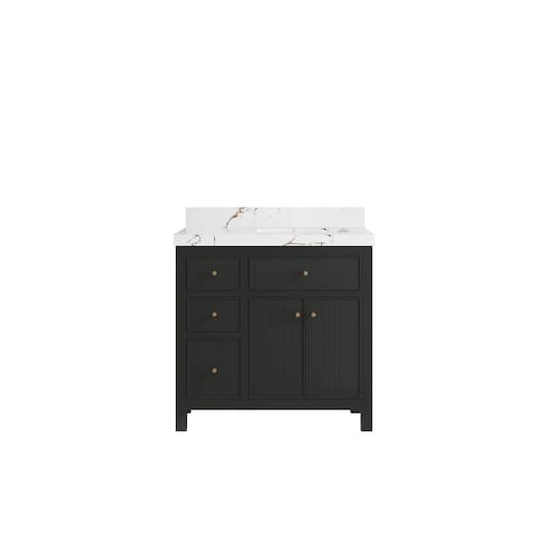 Willow Collections Sonoma 36 in. Right Sink Freestanding Black Top Bath Vanity with Viola Brown Quartz Top Unassembled