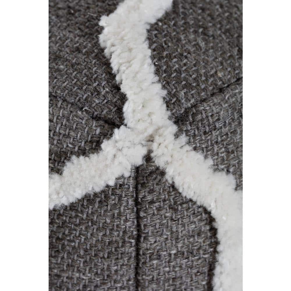Gray and Ivory Tufted Jute and Polyester Pouf