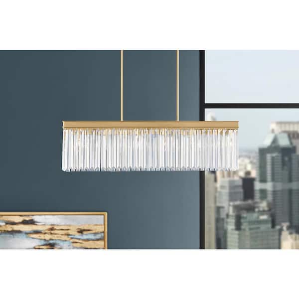 Home Decorators Collection North Falls 6-Light Gold Linear Pendant Light with Crystals