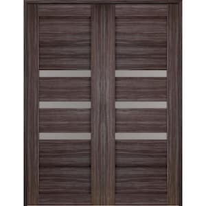 Rita 36 in. x 80 in. Both Active 3-Lite Frosted Glass Gray Oak Finished Wood Composite Double Prehung French Door