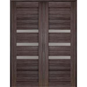 Rita 48 in. x 80 in. Both Active 3-Lite Frosted Glass Gray Oak Finished Wood Composite Double Prehung French Door