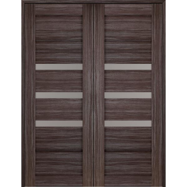 Belldinni Rita 48 in. x 80 in. Both Active 3-Lite Frosted Glass Gray Oak Finished Wood Composite Double Prehung French Door