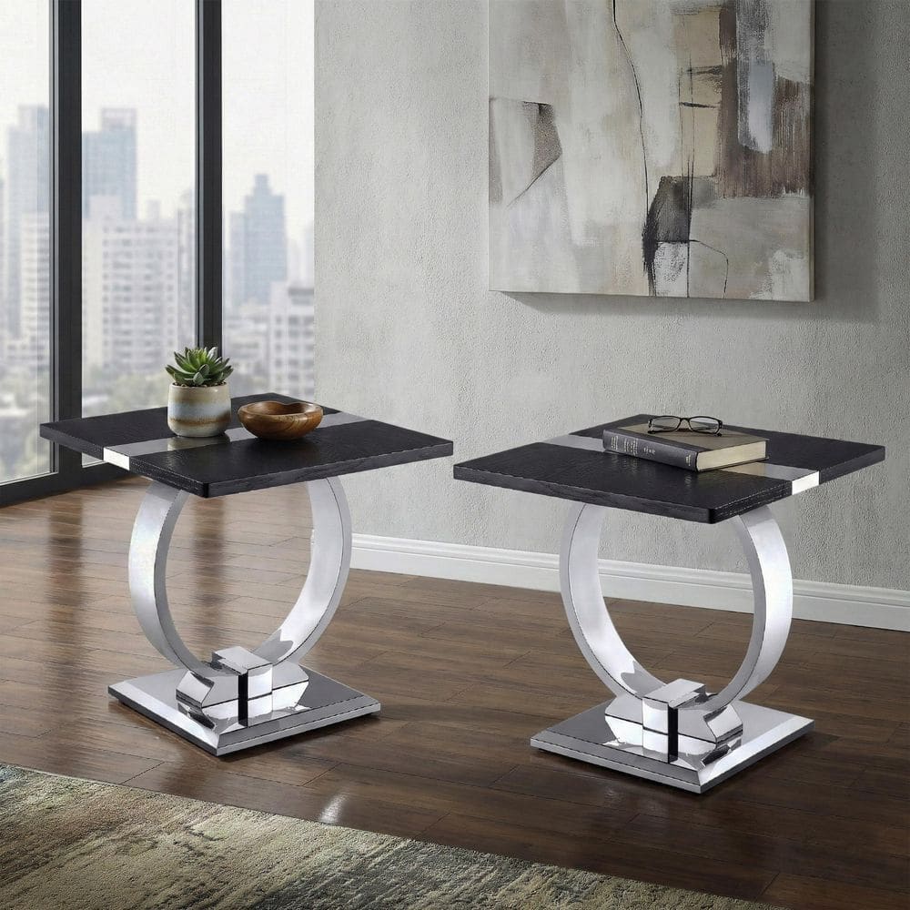 Furniture of America Kihla 22 in. Silver/Black Square Wood End